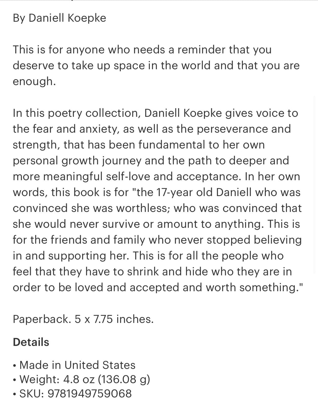 Daring To Take Up Space • Self Love book