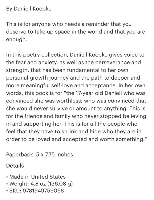 Daring To Take Up Space • Self Love book